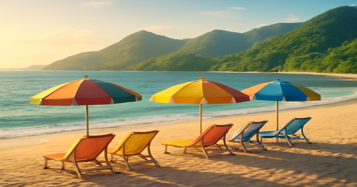 A relaxing beach scene illustrating investment opportunities in travel and leisure for начинающие инвестиции.