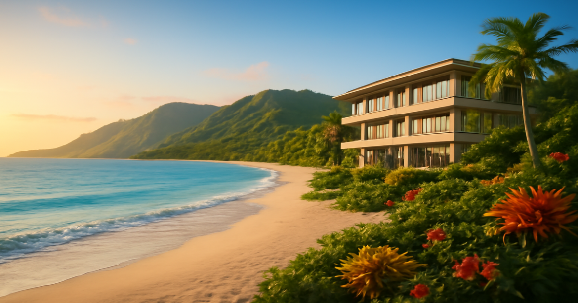 Beautiful beach and mountains scene symbolizing investment opportunities in инвестиционные фонды.