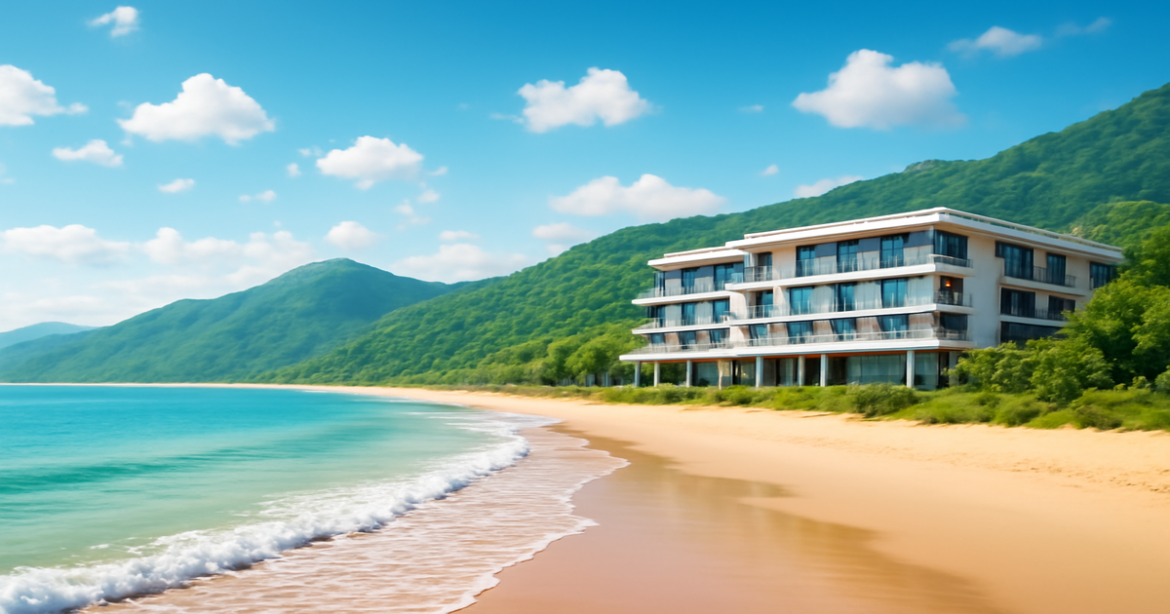 Beautiful beach and mountains representing investment products for financial planning.
