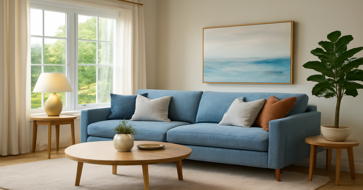 Modern living room interior illustrating the dream of home ownership with ипотечные кредиты.