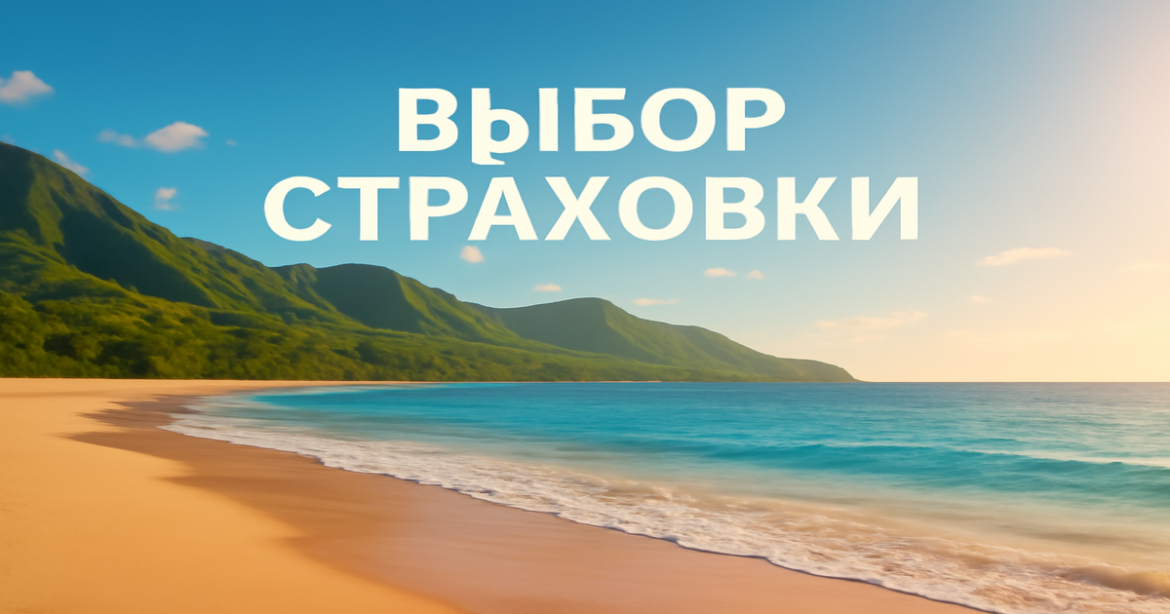 A calming beach and mountain landscape representing the importance of выбор страховки.