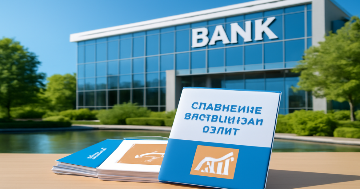 Professional image illustrating сравнение банковских услуг in a bright, relaxing bank environment.