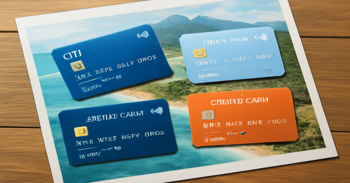 An artistic flat lay of banking cards for effective выбор банковской карты management.