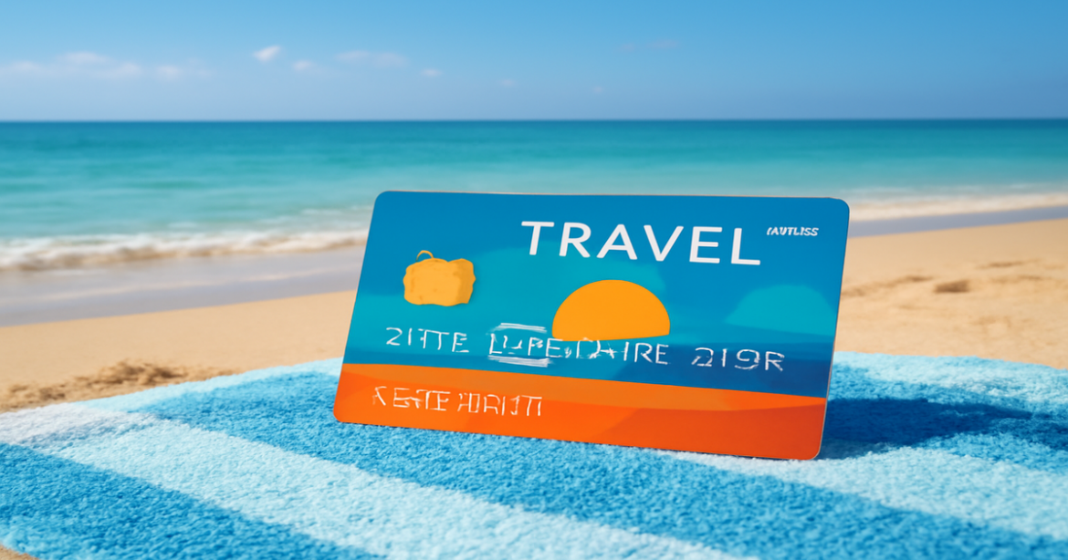 A debit card for travel featured on a beach, symbolizing smart financial choices for trips abroad.