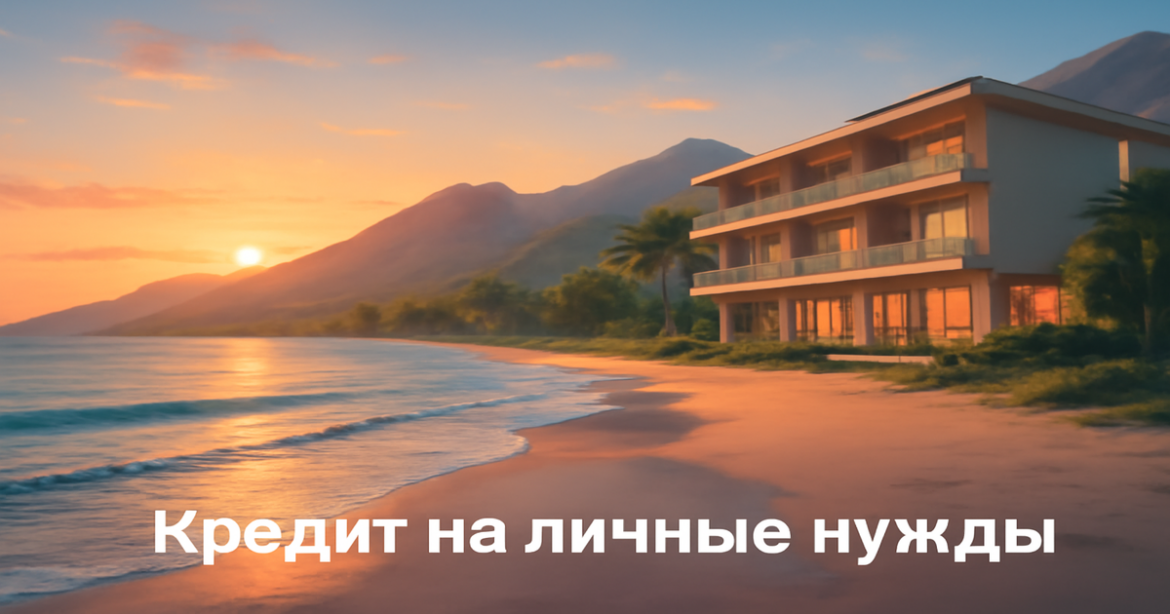 A tranquil beach scene illustrating how to choose the ideal кредит на личные нужды for travel.