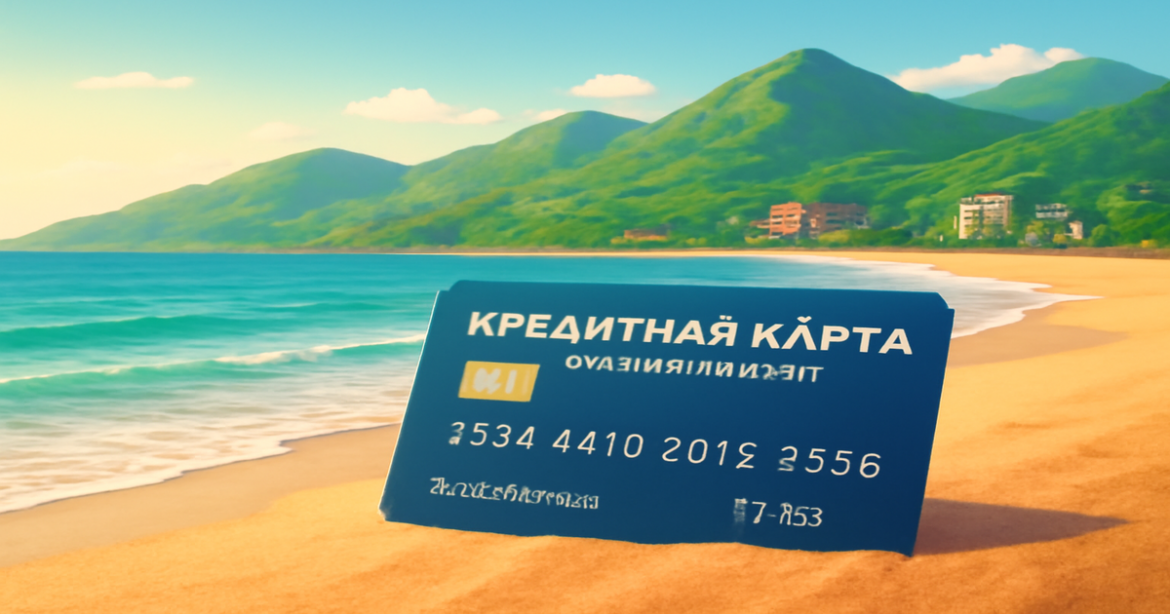 Explore a stunning beach scene highlighting a кредитная карта для путешествий in a relaxing travel setting.