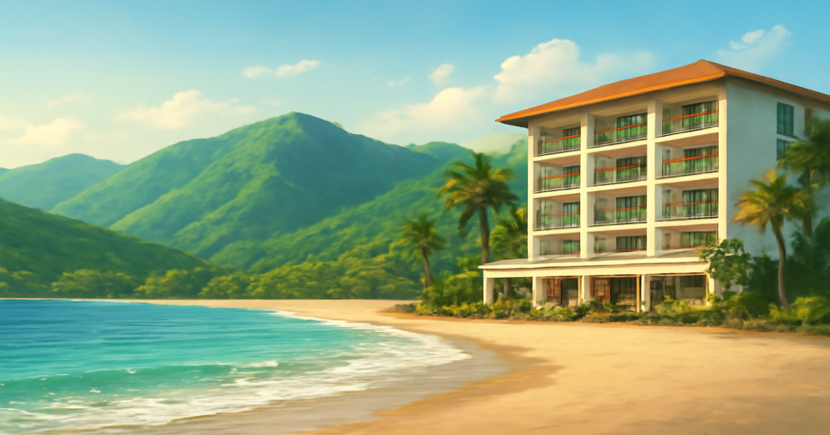 A beautiful beach and mountain scene illustrating the essence of selecting the best депозиты.