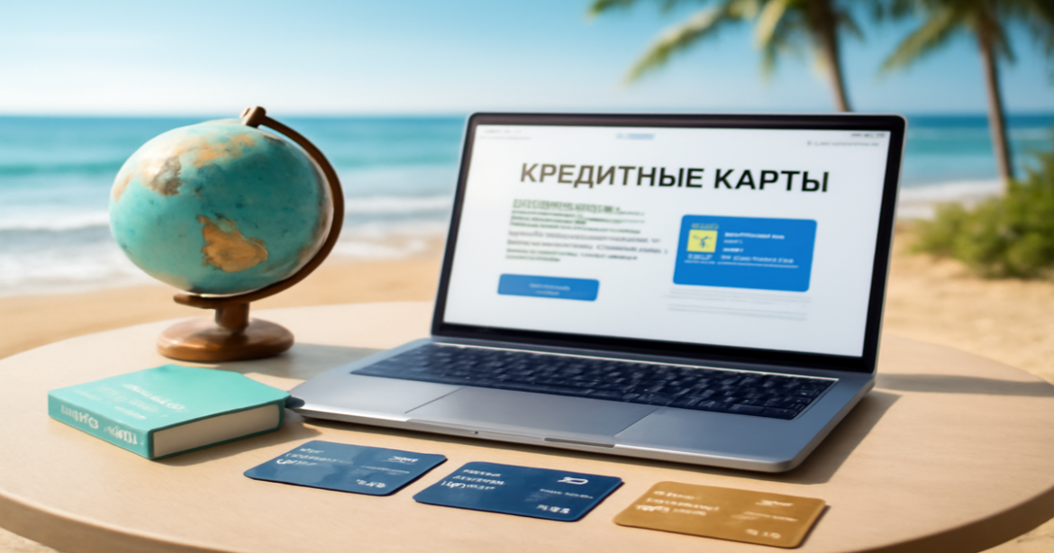 A professional scene illustrating кредитные карты and financial planning with a relaxing travel theme.