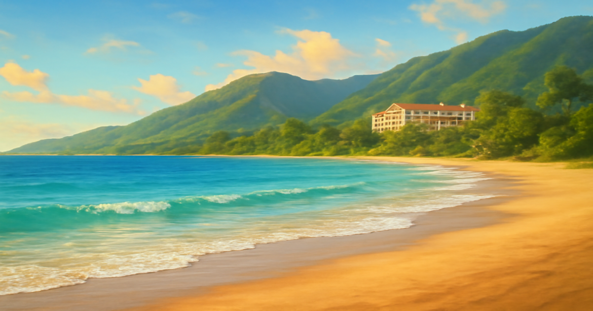 A tranquil beach scene highlighting the importance of selecting the right страховой полис for travel.