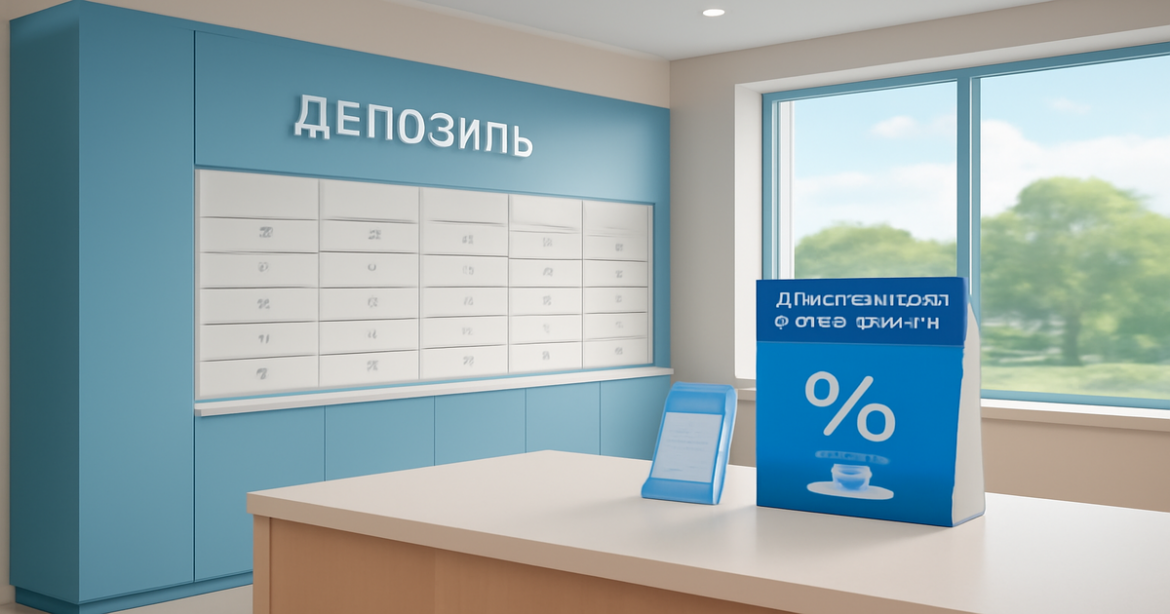 Modern bank interior highlighting банковские депозиты with a relaxing and professional atmosphere.