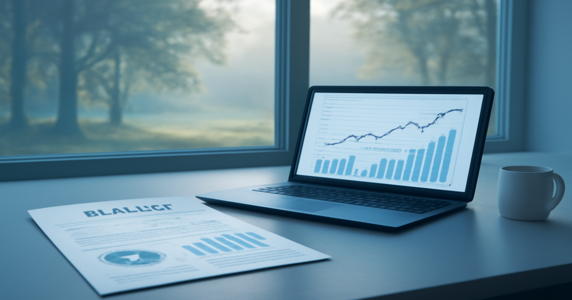 Professional office scene symbolizing financial planning and вклады with a serene nature view.