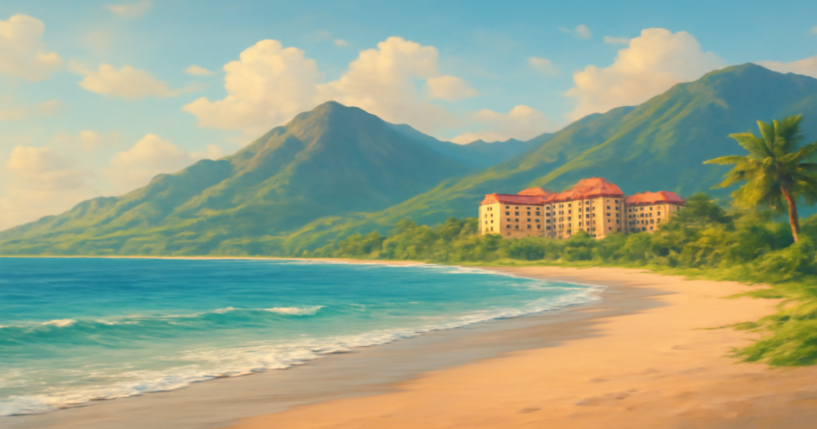 A peaceful beach scene illustrating safe travel choices related to страхование.