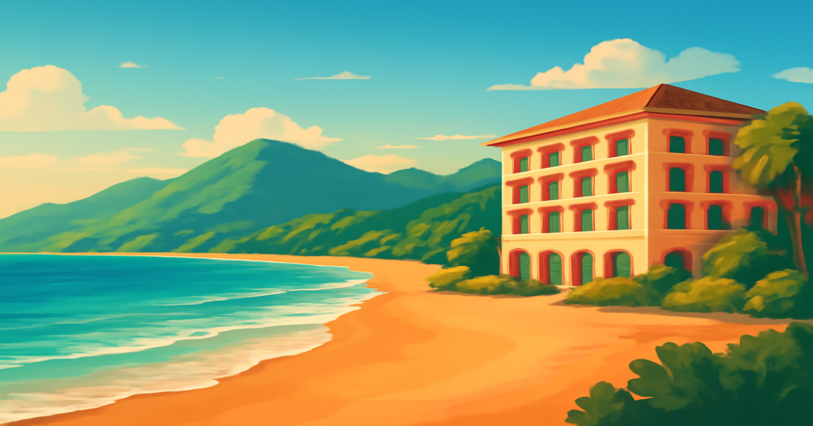 A beautiful beach and mountain scene representing the thoughtful choice of a страховая компания выбор.