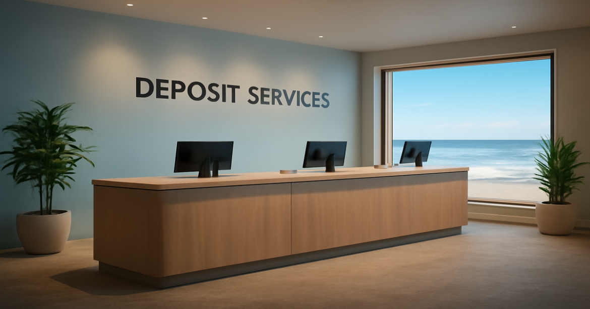 Professional image of a bank deposit services area, symbolizing financial growth and security.