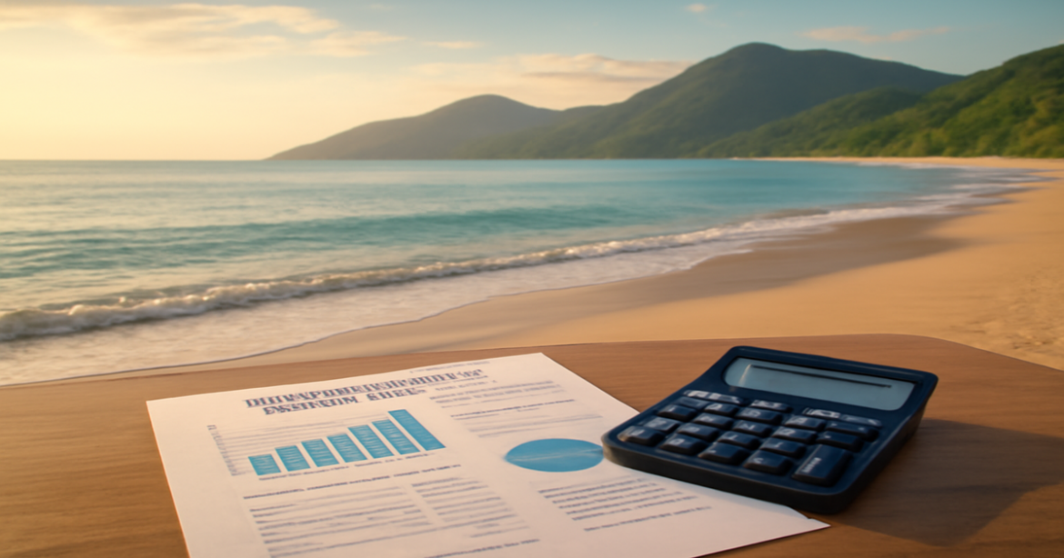 A peaceful beach scene symbolizing investment strategies in облигации.