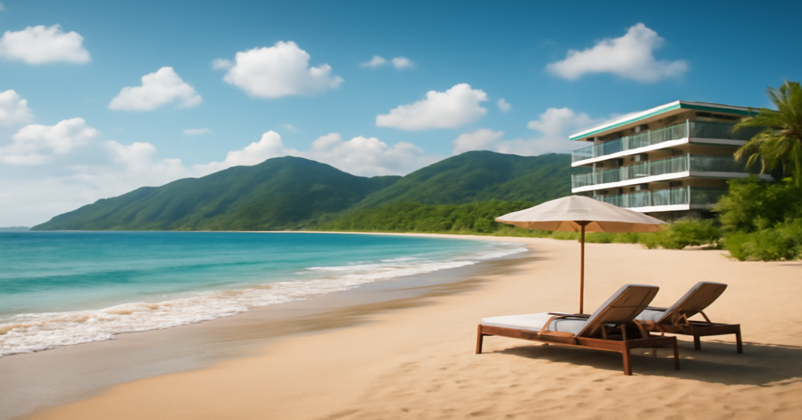 Stunning beach scene showcasing travel destinations linked to кредитные карты and бонусы кредитных карт.