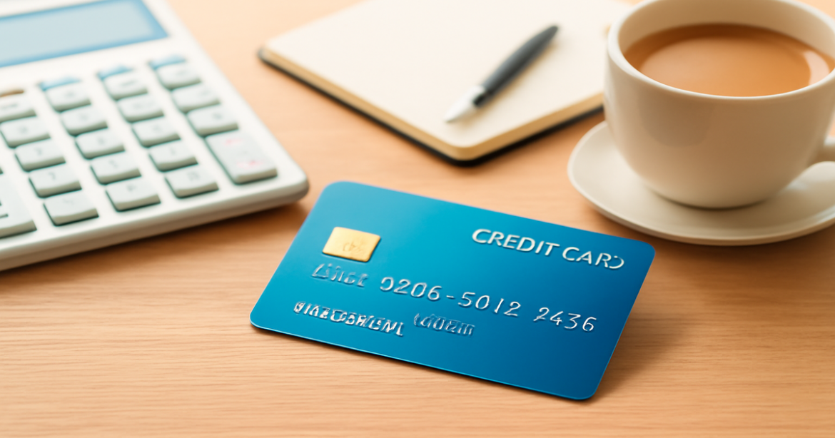 Professional image of a credit card with financial tools, representing personal finance and planning.