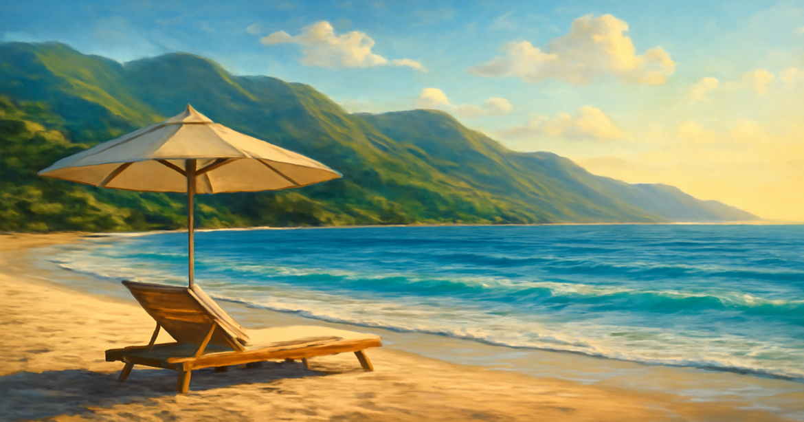 A peaceful beach landscape highlighting personal loans for travel and relaxation.