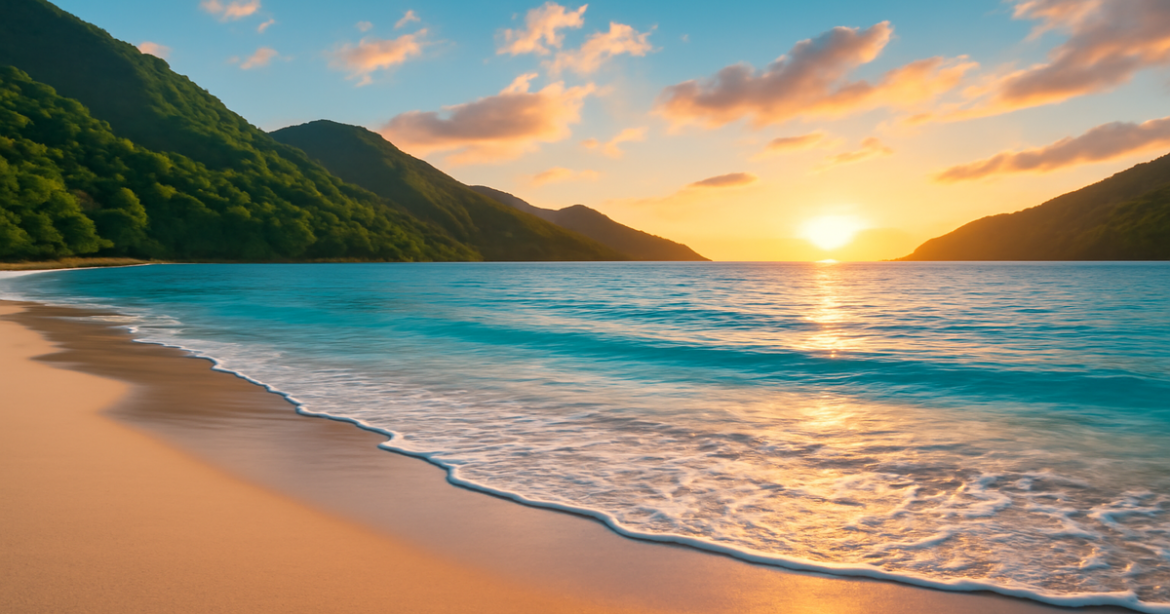Beautiful beach landscape symbolizing личные кредиты and financial freedom for travel and adventure.