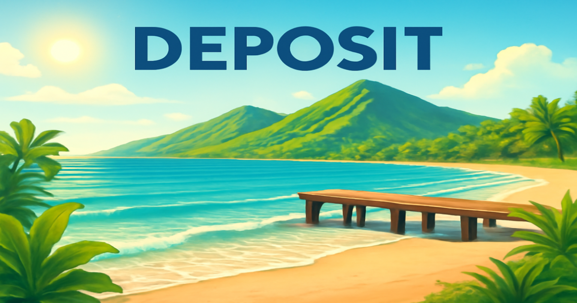 Explore methods for saving in депозиты with a serene beach and mountain landscape.