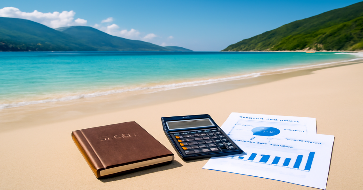 Stunning beach landscape illustrating financial planning for achieving travel goals.