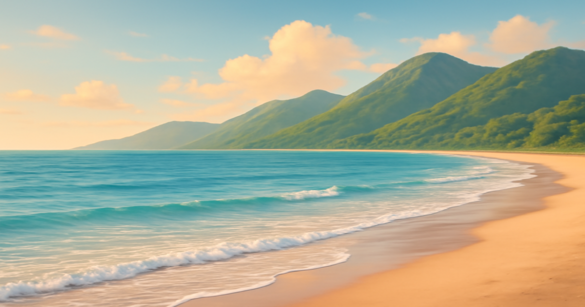 A beautiful beach landscape symbolizing peace and financial security, relevant to страхование жизни.