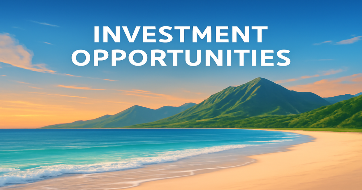 Explore investment products through a serene beach and mountain landscape, symbolizing growth and opportunity.