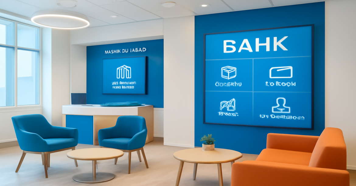 Explore modern banking services in Russia with a professional and inviting bank interior.