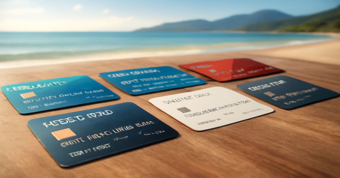 A professional image of various credit cards representing the best кредитная карта options in 2023.