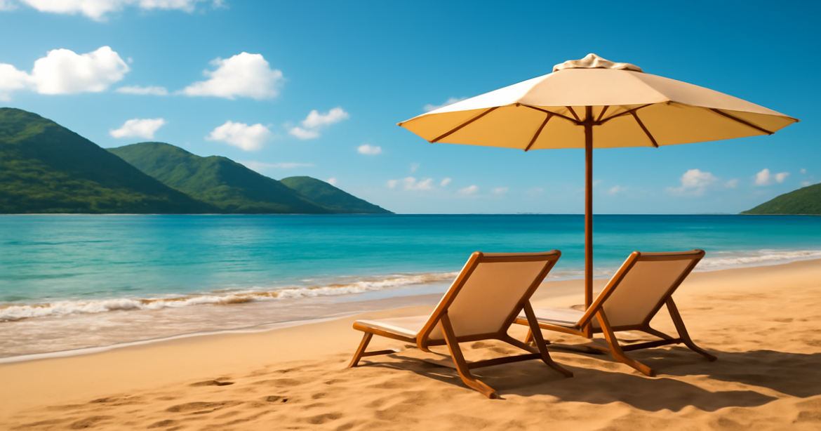A tranquil beach scene illustrating the importance of страхование for financial protection.
