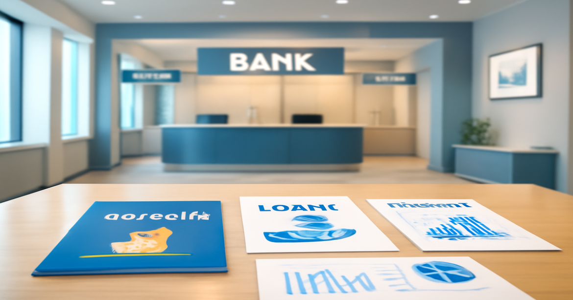 Modern bank interior showcasing банковские услуги like deposits and loans in a professional setting.