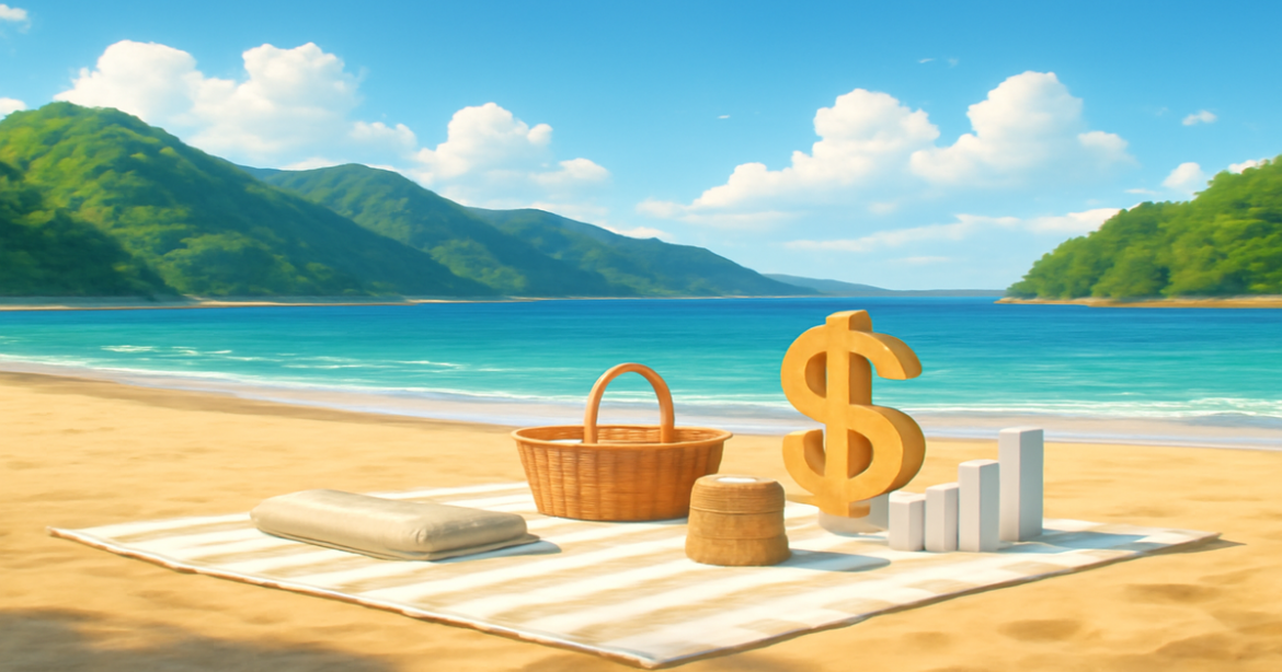 A relaxing beach scene representing the principles of инвестирование and financial planning.