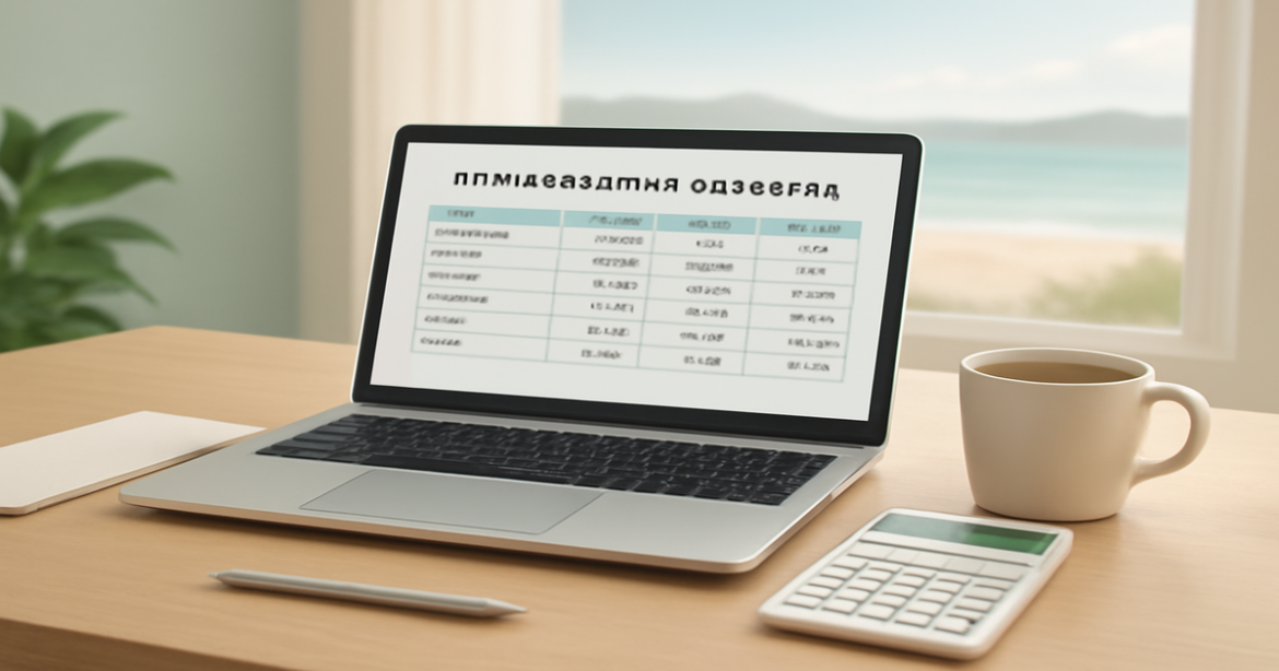 A professional workspace for планирование бюджета with a calming nature view to enhance financial management.