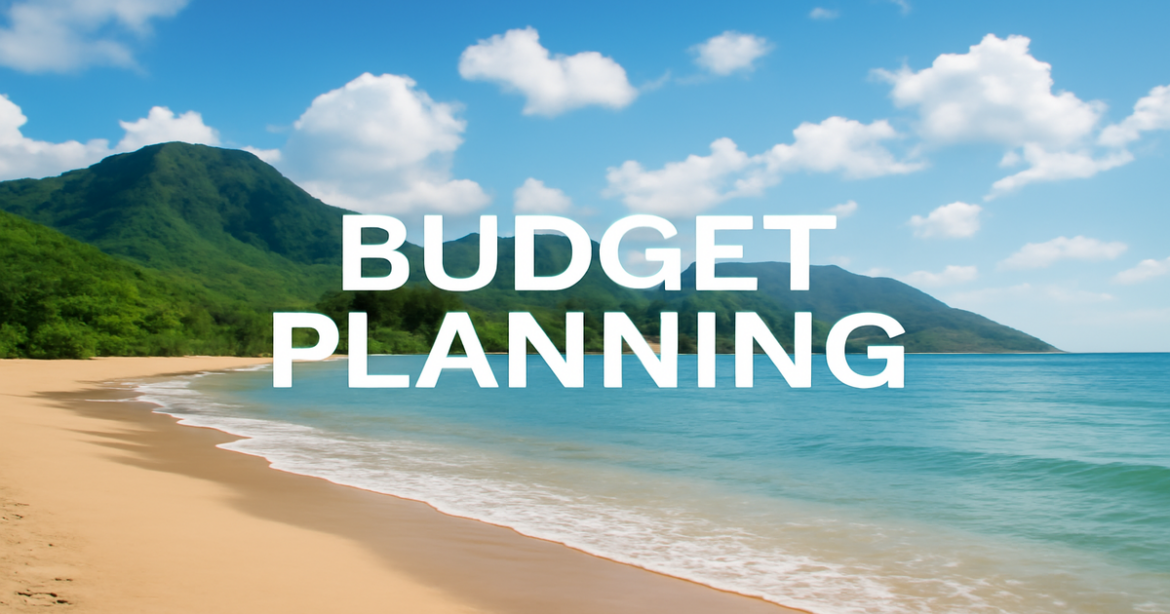 A calming beach scene illustrating планирование бюджета and effective financial management.