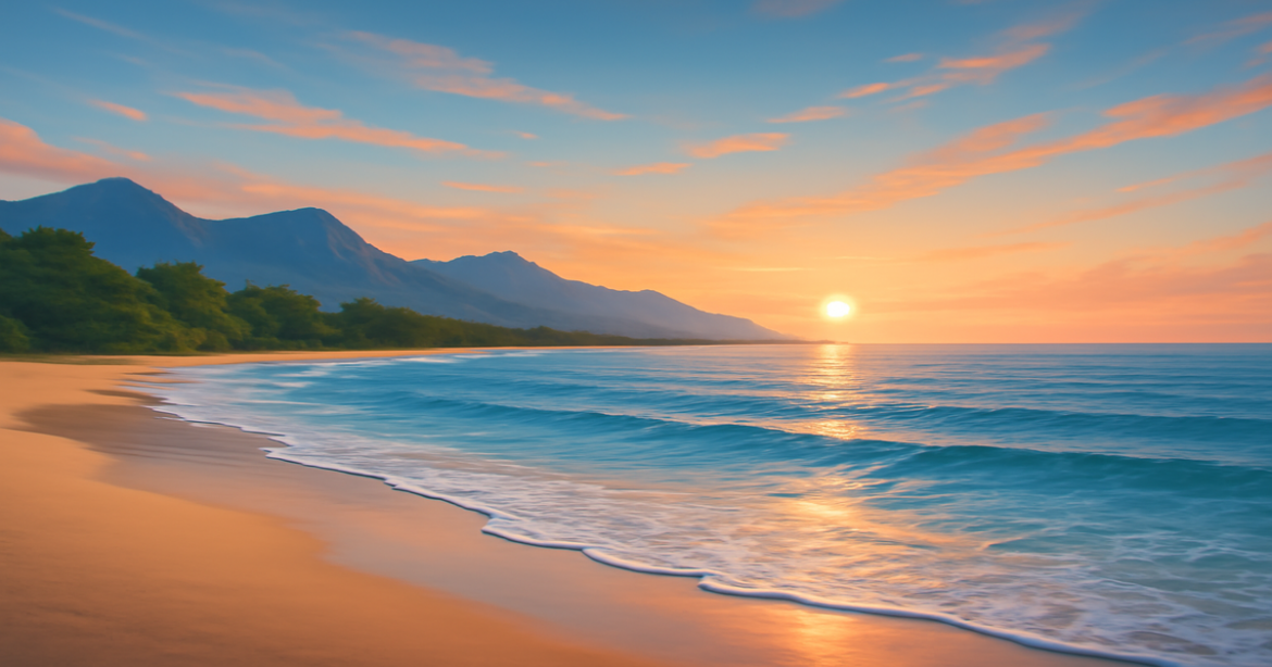 A tranquil beach at sunset, reflecting financial planning and relaxation.