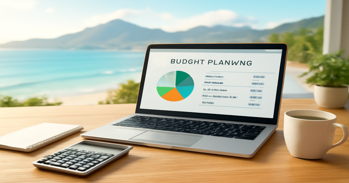 A relaxing workspace for планирование бюджета with tools for financial stability and planning.