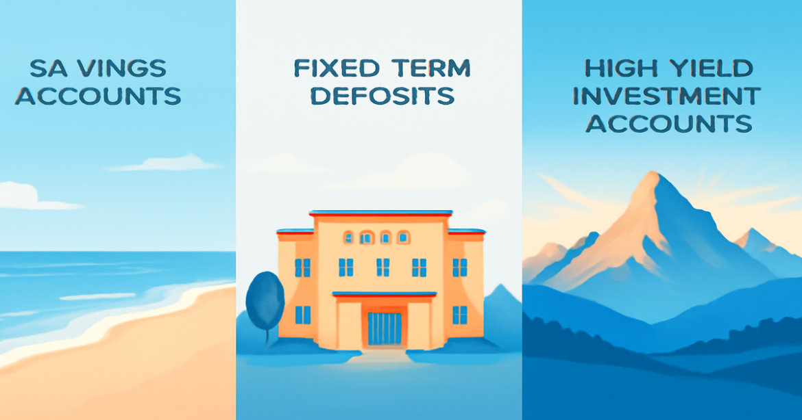 Explore various types of deposits through serene nature scenes representing financial options.