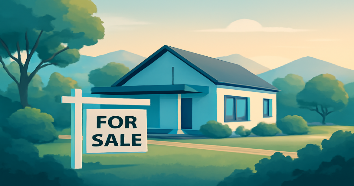 A modern home representing ипотека with a serene landscape, ideal for a finance article.