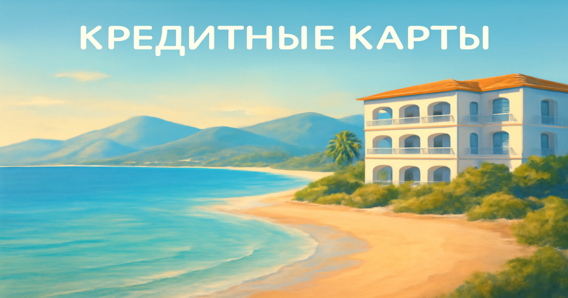 Stunning beach and mountain scene symbolizing financial freedom through кредитные карты.