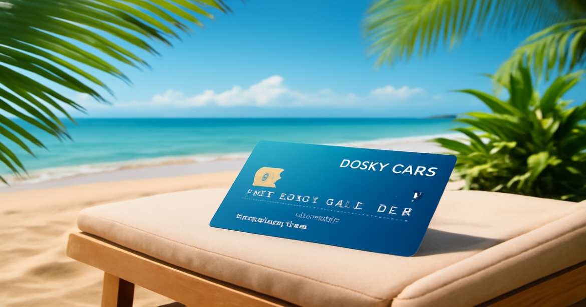 Explore the world of дебетовые карты with a relaxing beach scene showcasing financial freedom.