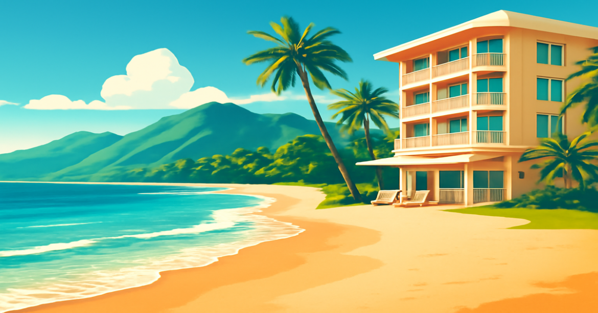 A tranquil beach scene highlighting the convenience of дебетовые карты for travel expenses.