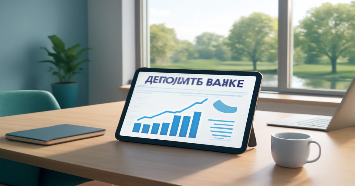 A modern bank office highlighting the concept of депозит в банке with a serene and professional atmosphere.