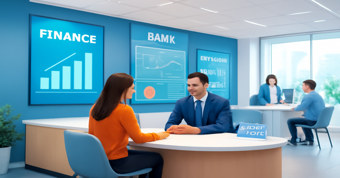 A professional image depicting a bank interior, perfect for the article on сравнение банков in 2026.