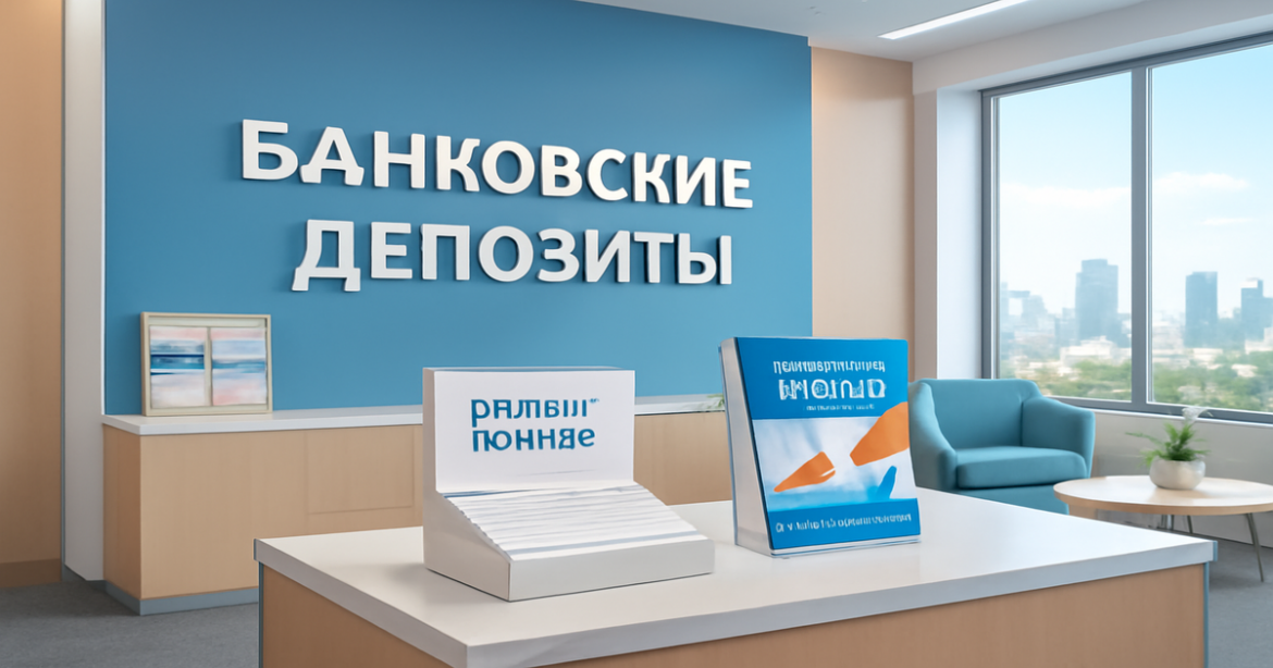 Professional bank interior image highlighting банковские депозиты for financial planning.