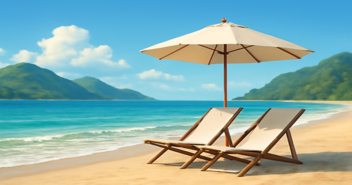 A relaxing beach scene symbolizing the comparison of банковские услуги for better financial health.