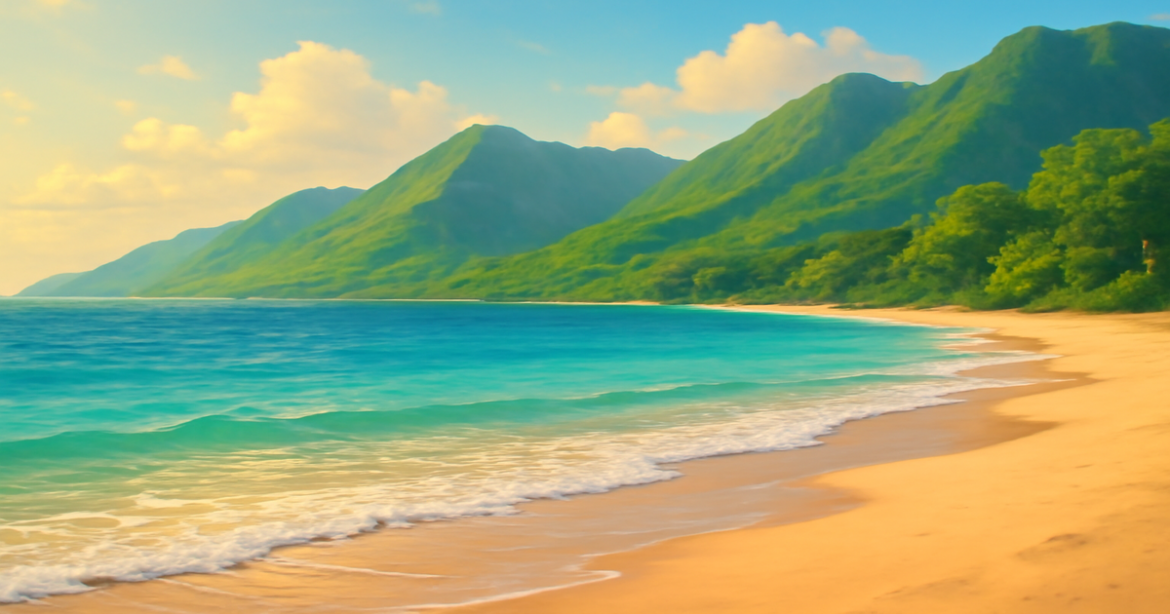 A calming beach landscape illustrating the concept of сравнение банковских услуг for financial stability.