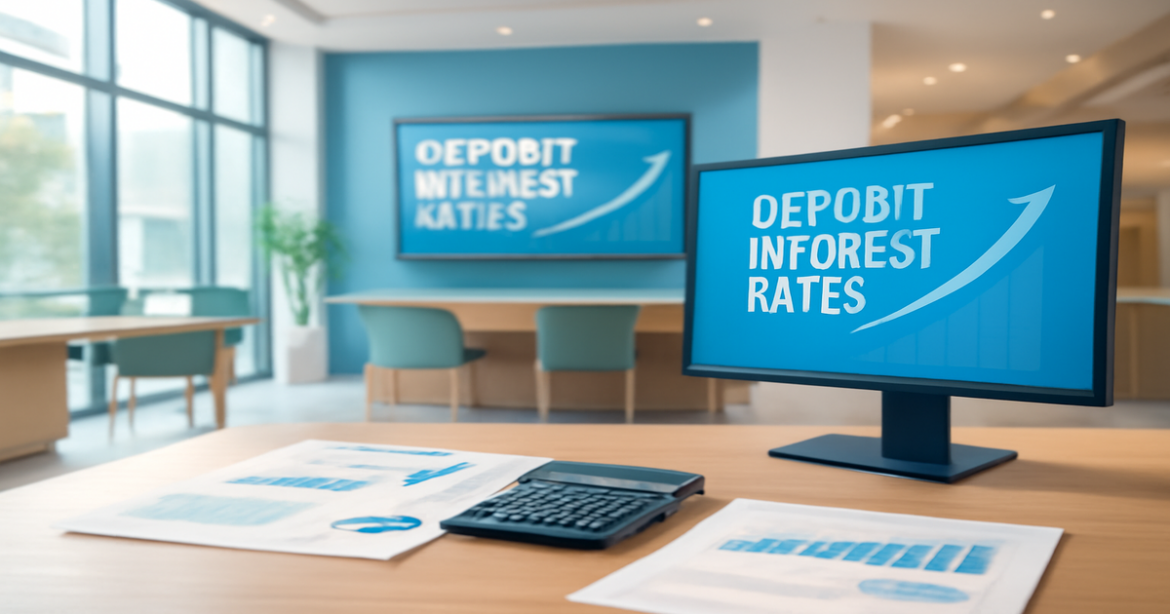 A professional image illustrating deposit interest rates comparison in Russian banks, focusing on депозитные проценты.