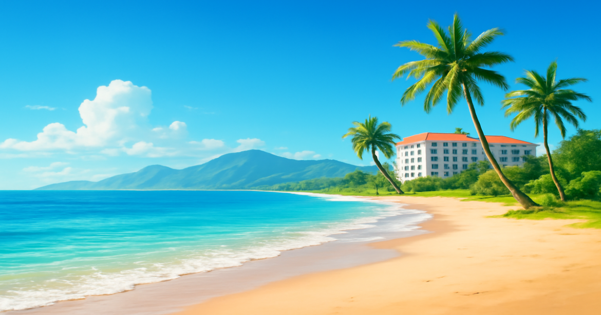 Relaxing beach landscape reflecting the benefits of кредитные карты for financial freedom.