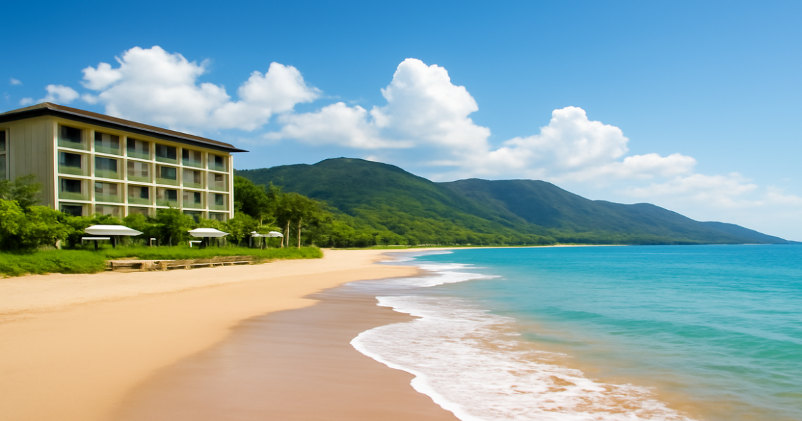 A peaceful beach landscape illustrating страхование as part of financial planning.
