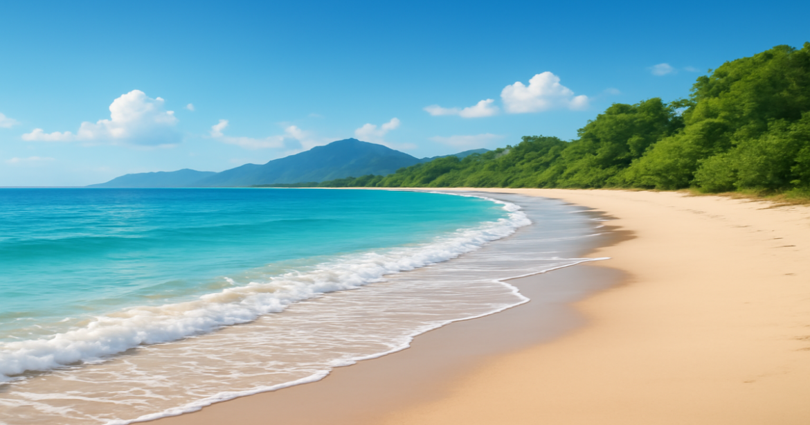 A peaceful beach scene symbolizing страхование and financial security, promoting relaxation and harmony.